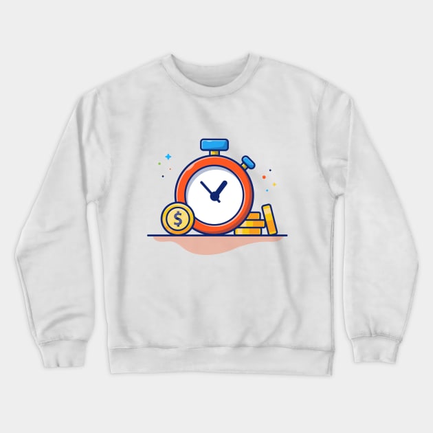 Stop watch and and stack of coin cartoon Crewneck Sweatshirt by Catalyst Labs